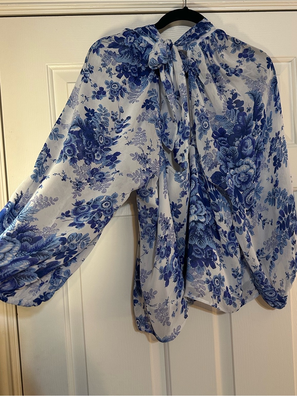 Maeve Anthropologie Blue Floral Sheer Tunic Blouse Open Back Tie Small - Picture 6 of 16